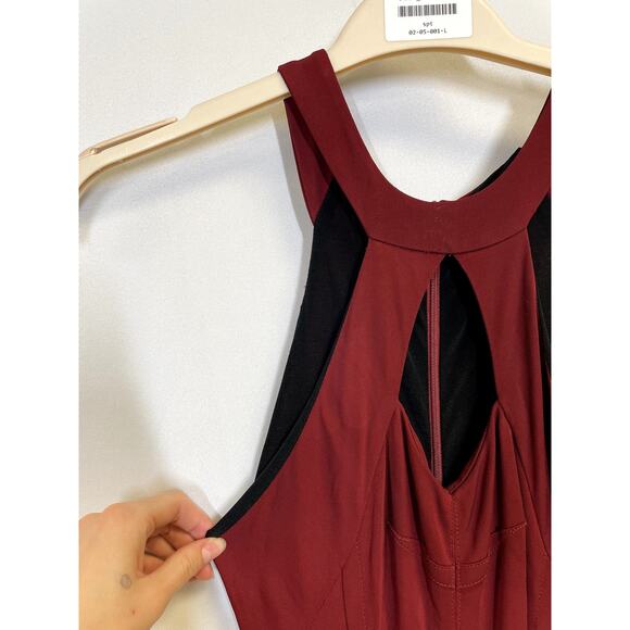 CUT25 Diamond Cutout Keyhole Halter Neck Bodycon Sheath Dress Red Size 2 - Picture 4 of 12